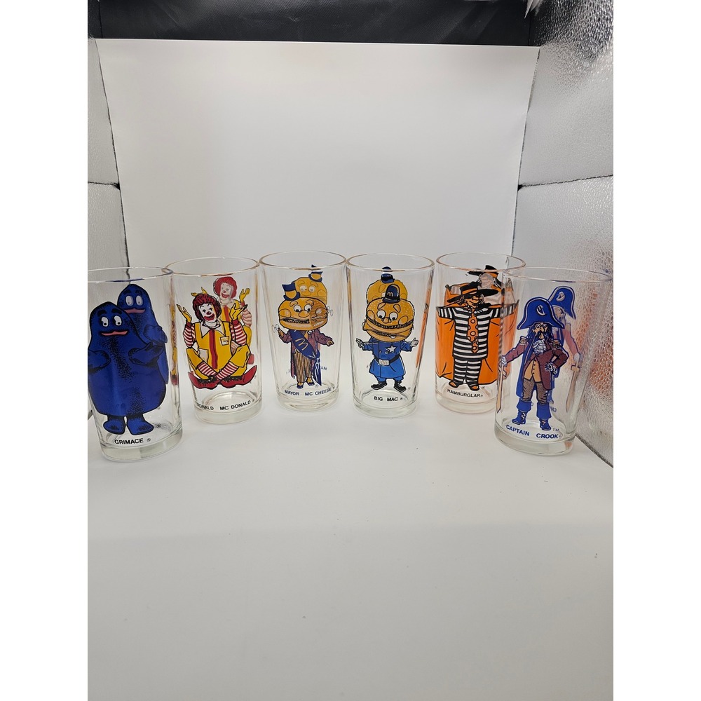 Vintage 1977 McDonalds McDonaldland Character Glasses Set of 6 Grimace Ronald